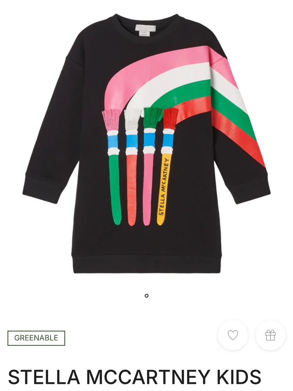 Stella McCartney Kids Black Sweatshirt Dress with Colorful Paintbrush Graphic